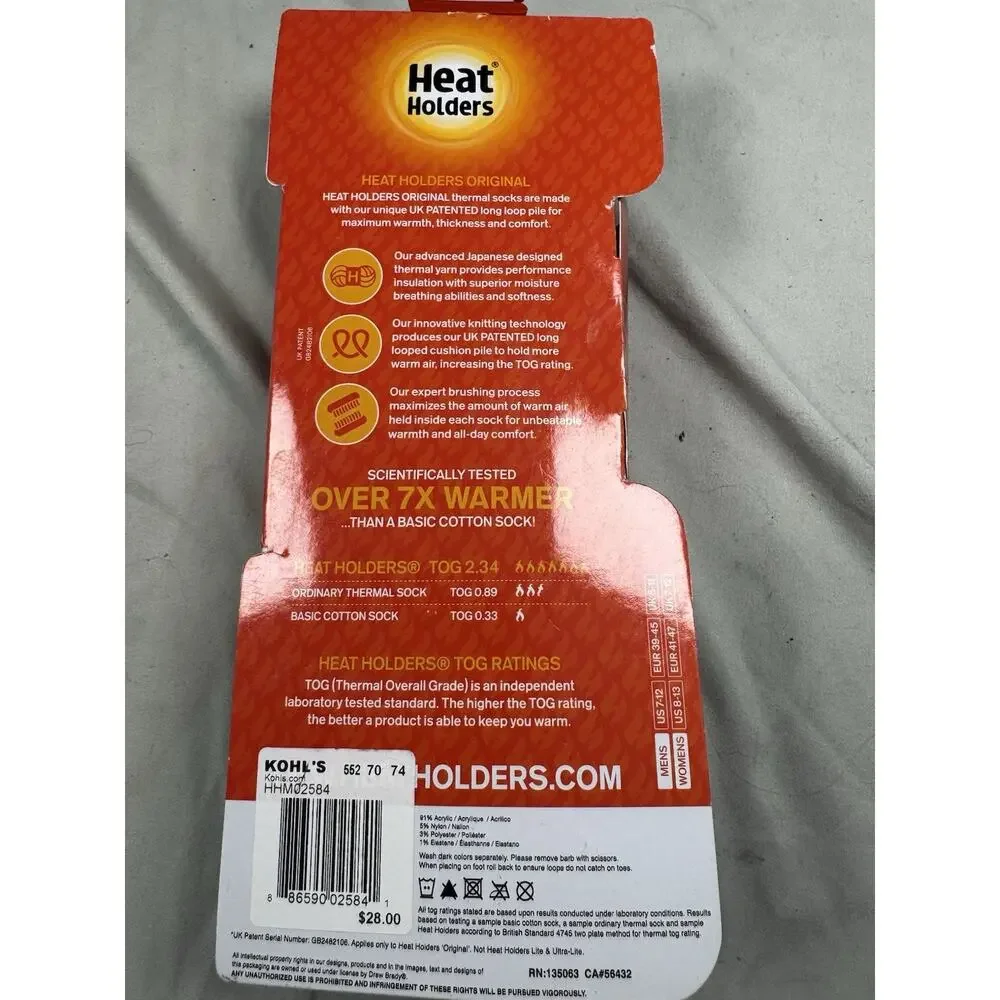 Heat Holders Original Thermal Socks Men’s 7-12 Gray Warm Winter Crew NWT